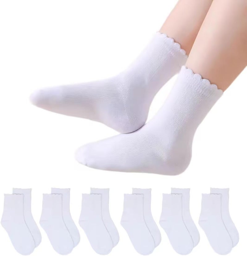 SUZEL Store Ruffle Socks for Girls, 4/6 Pack Girls White Uniform School Socks, Frilly Dress Socks for 4-6 6-8 8-10 10-12 Years Old - Image 1